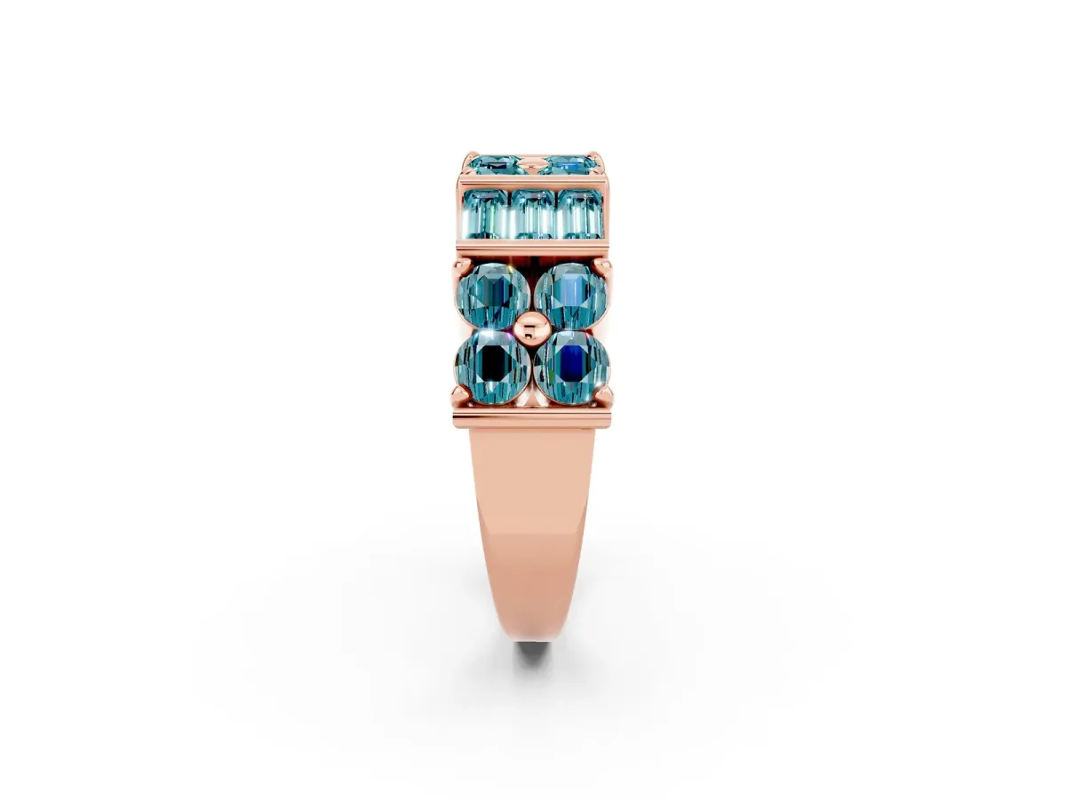 Channel Set Round and Baguette Blue Topaz Anniversary Band with Prong Setting Rose gold