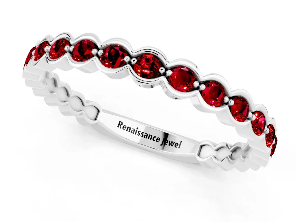 Round Ruby Bezel Set Eternity Band Silver