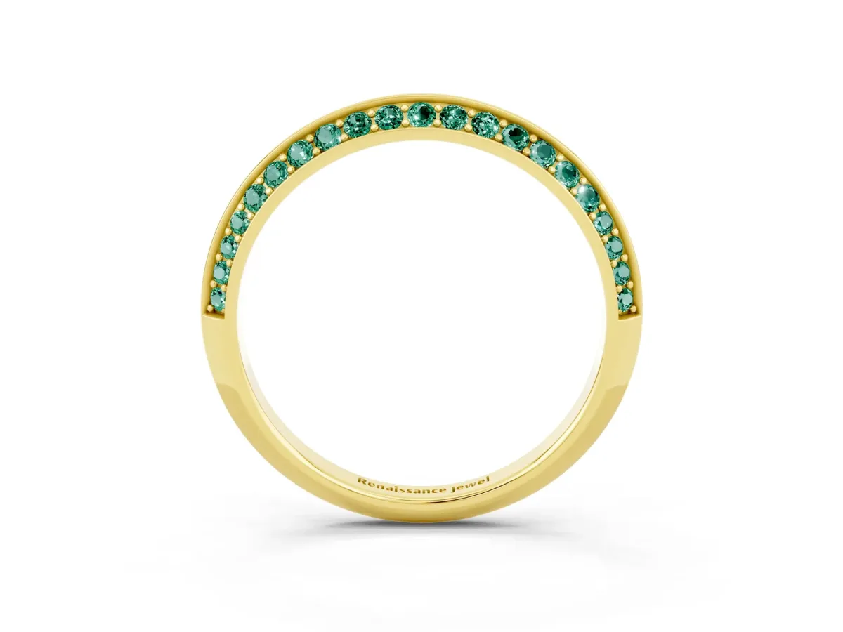 Double Row Pavé Round Green Sapphire Eternity Band with Channel Setting Yellow gold