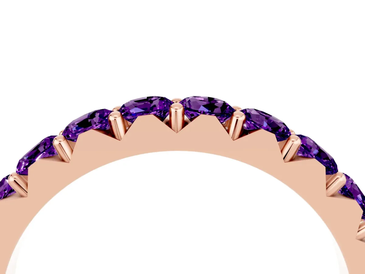 Round Amethyst Half Eternity Band with Classic Prong Setting Rose gold