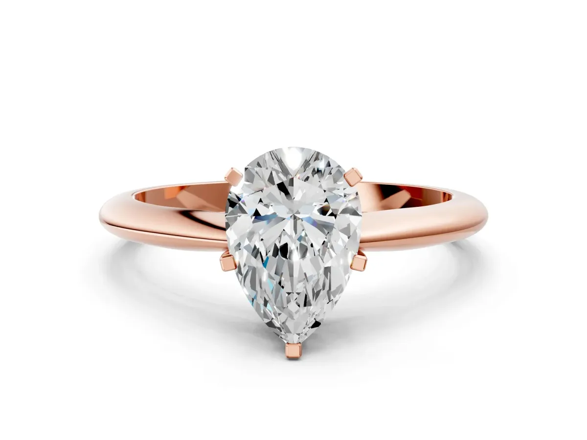 Pear Cut Diamond Solitaire Engagement Ring with Classic Band and Four-Prong Setting Rose gold