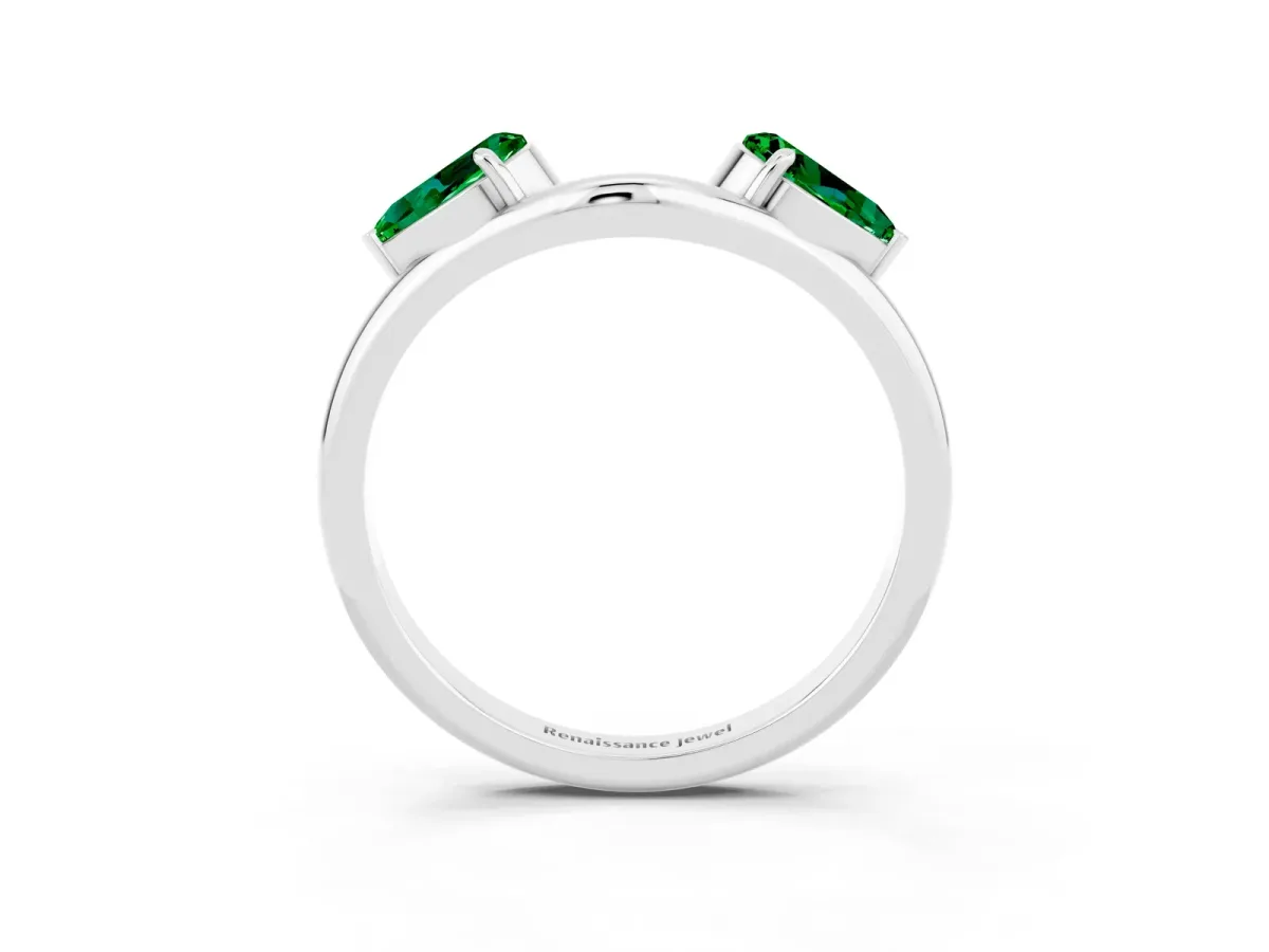 Two-Stone Pear Emerald Bypass Ring with Prong Setting White gold
