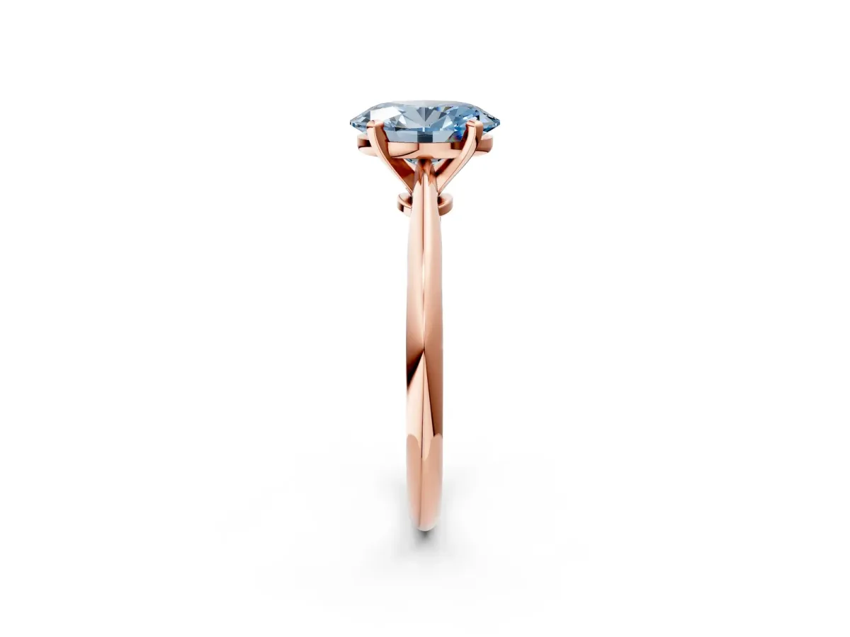 Fancy Blue Oval Cut Diamond Solitaire Engagement Ring with Classic Band and Four-Prong Setting Rose gold