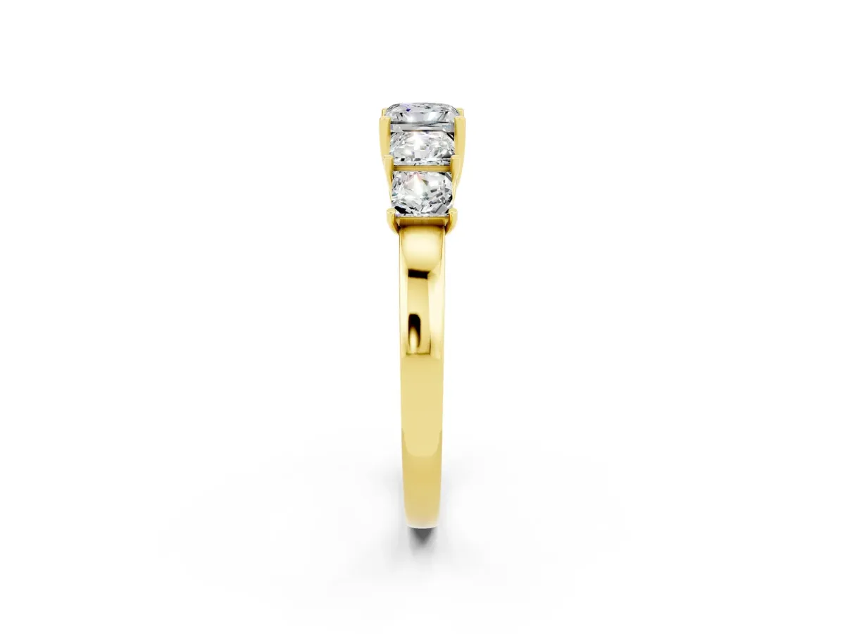 Princess Cut Five-Stone Moissanite Ring with Classic Prong Setting Yellow gold