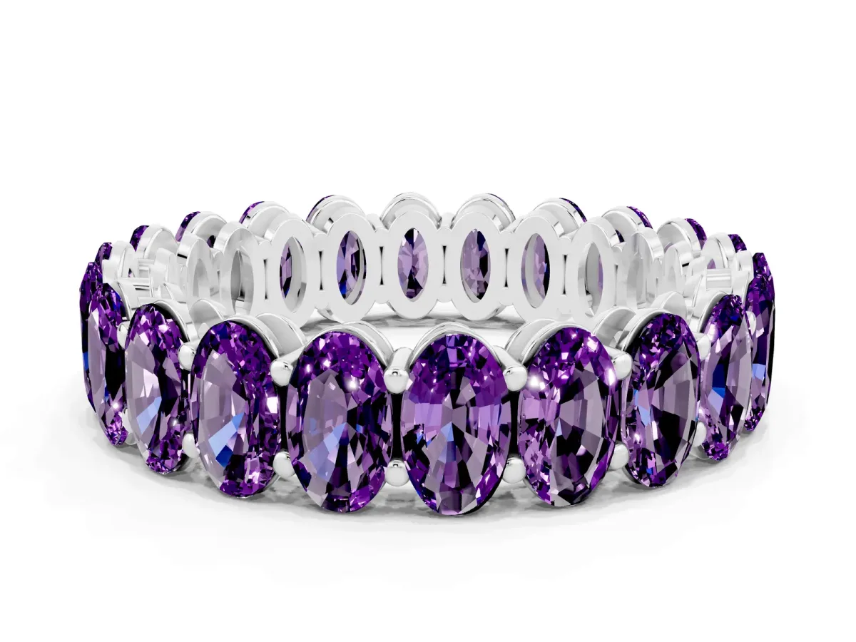 Oval Cut Amethyst Eternity Band with Shared Prong Setting Platinum