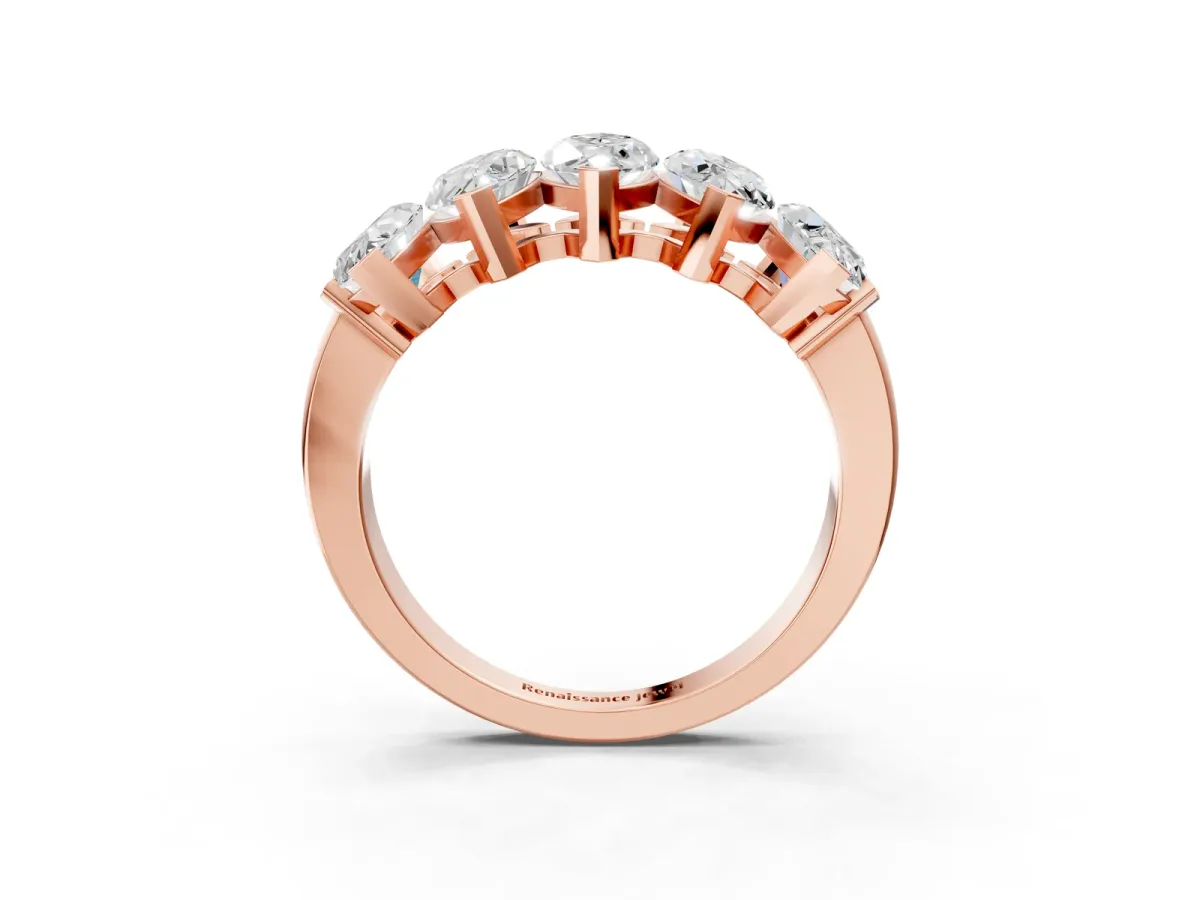 Five Stone Marquise Diamond Prong Set White Gold Band Rose gold