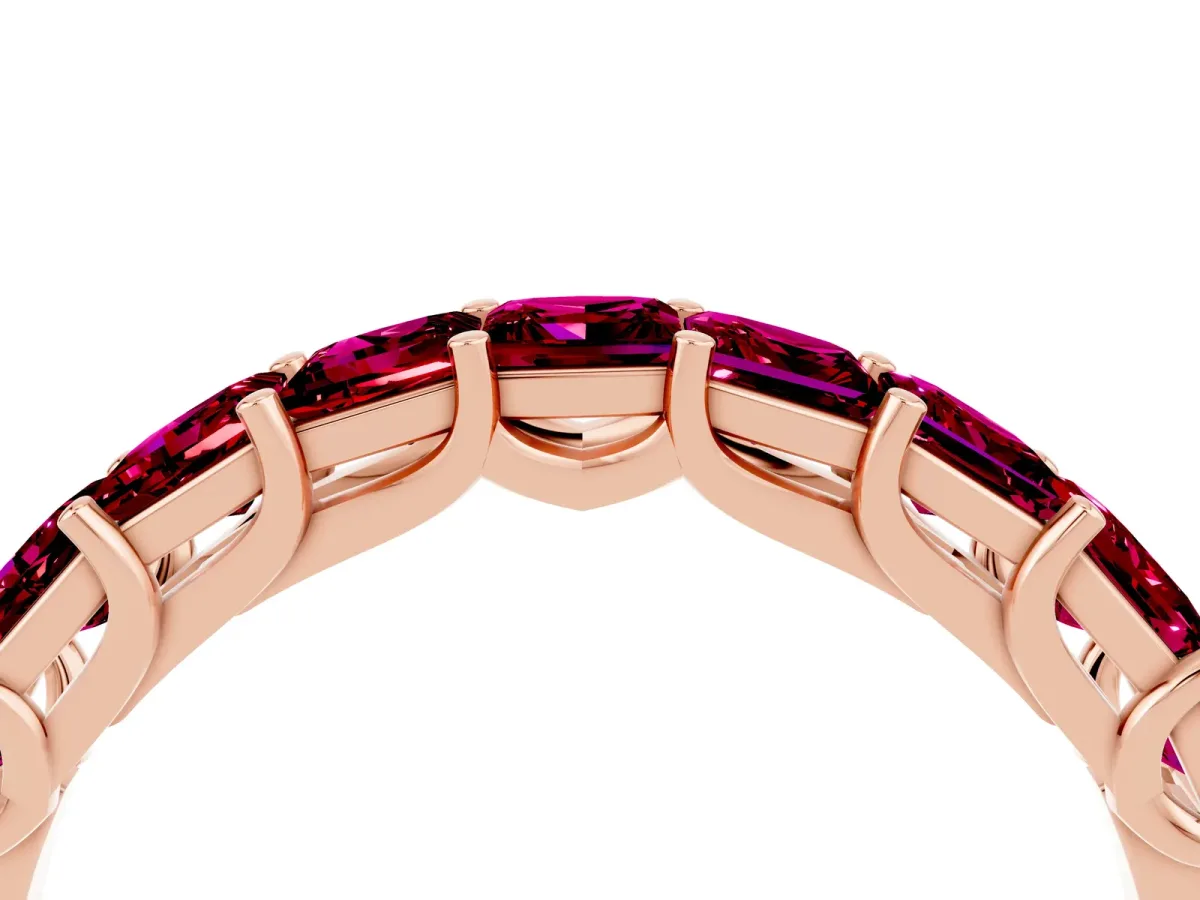 Princess Cut Garnet Channel-Set Eternity Band with Prong Setting Rose gold