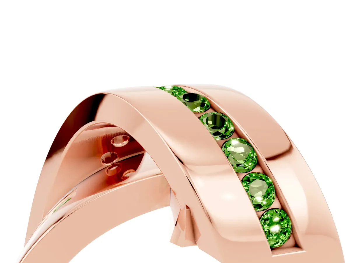 Pavé Round Peridot Crossover Band with Channel Setting Rose gold