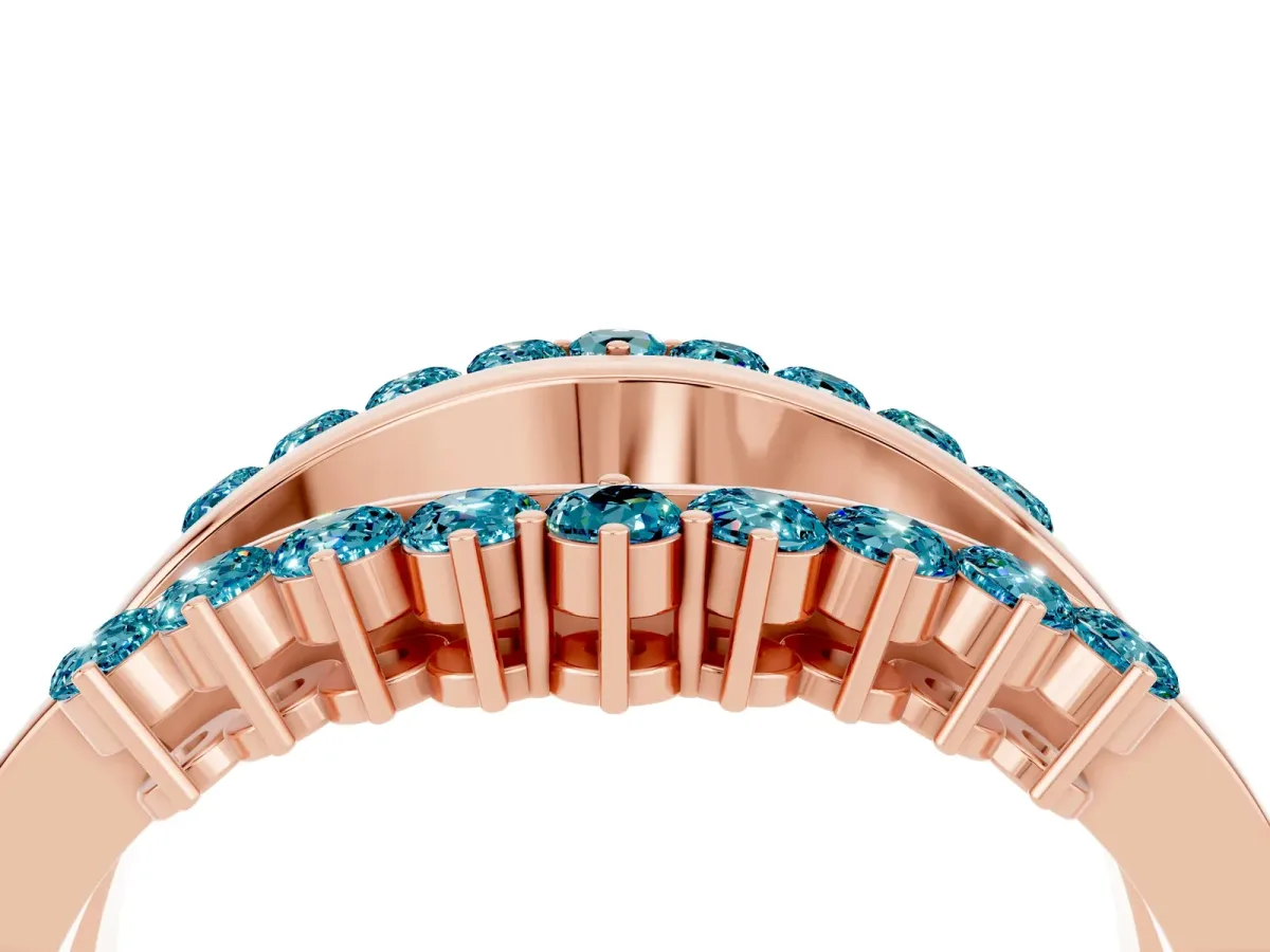 Round Blue Topaz Chevron Contour Band with Prong Setting Rose gold