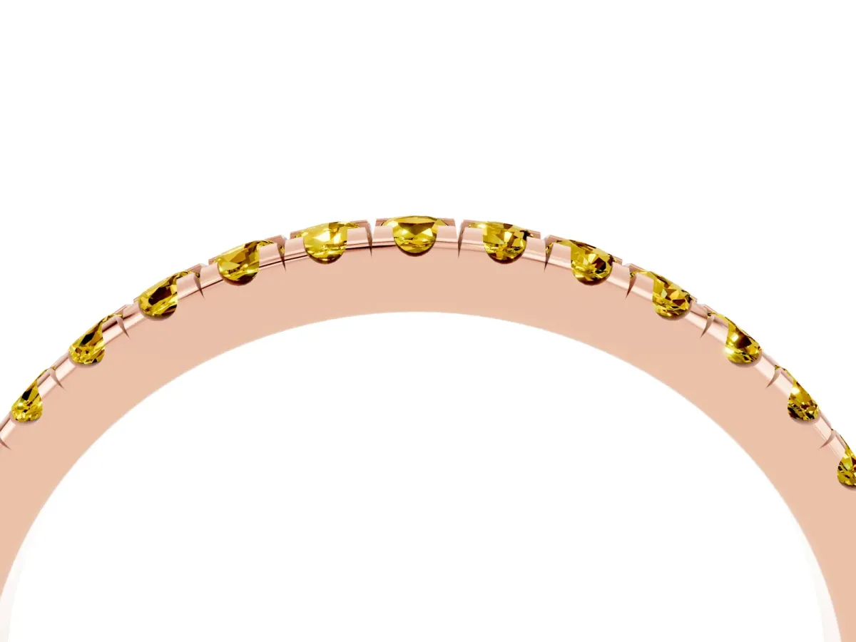 Pavé Round Yellow Sapphire Half Eternity Band with Shared Prong Setting Rose gold