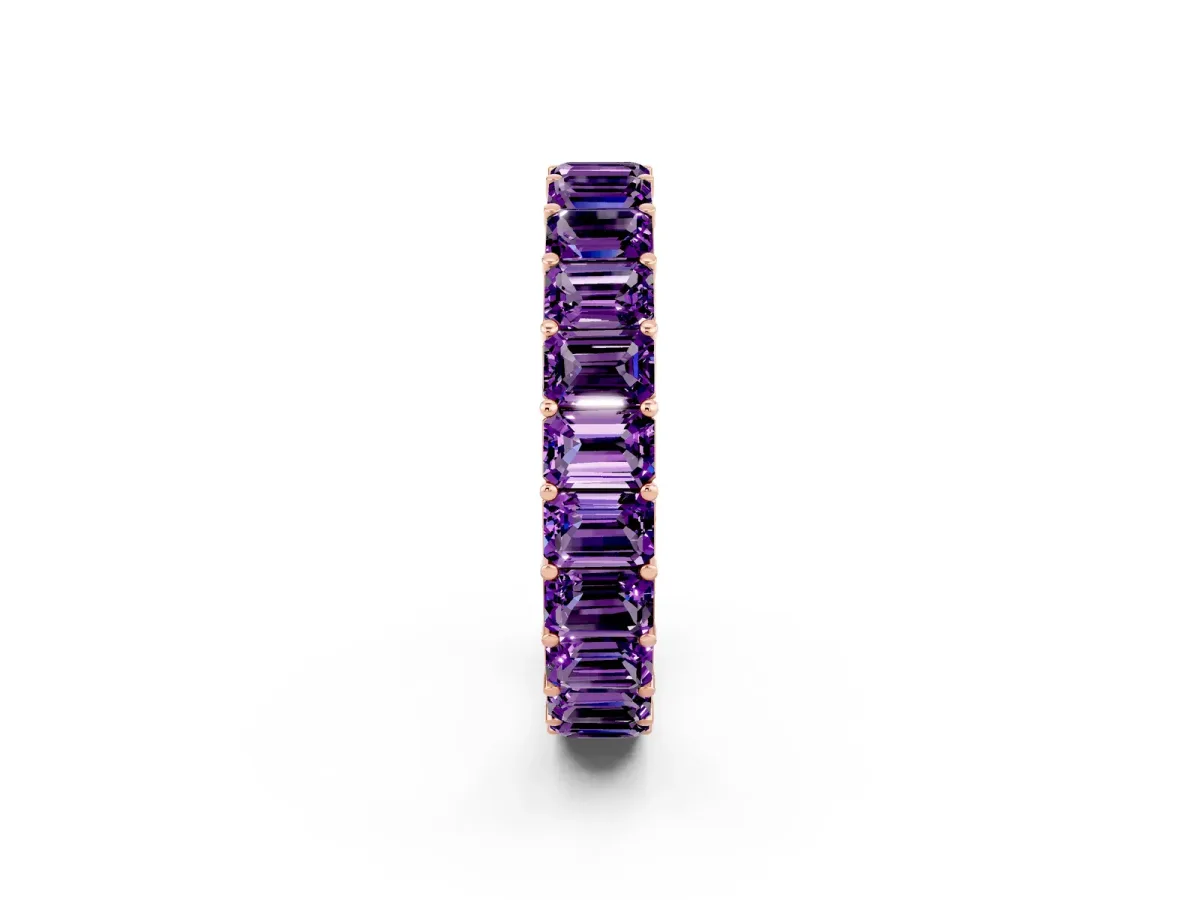 Emerald Cut Amethyst Eternity Band with Shared Prong Setting Rose gold