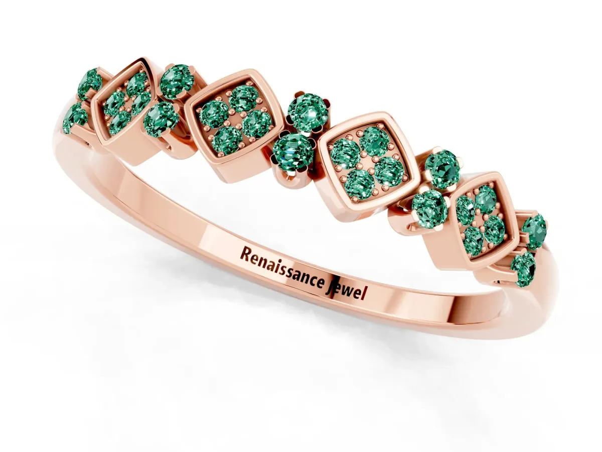 Pavé Cushion Green Sapphire Cluster Eternity Band with Prong Setting Rose gold
