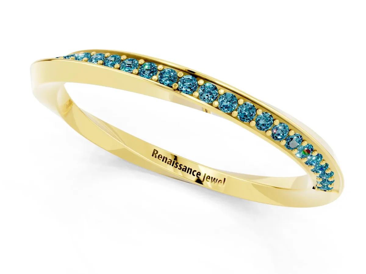Pavé Round Blue Topaz Twist Band Yellow gold