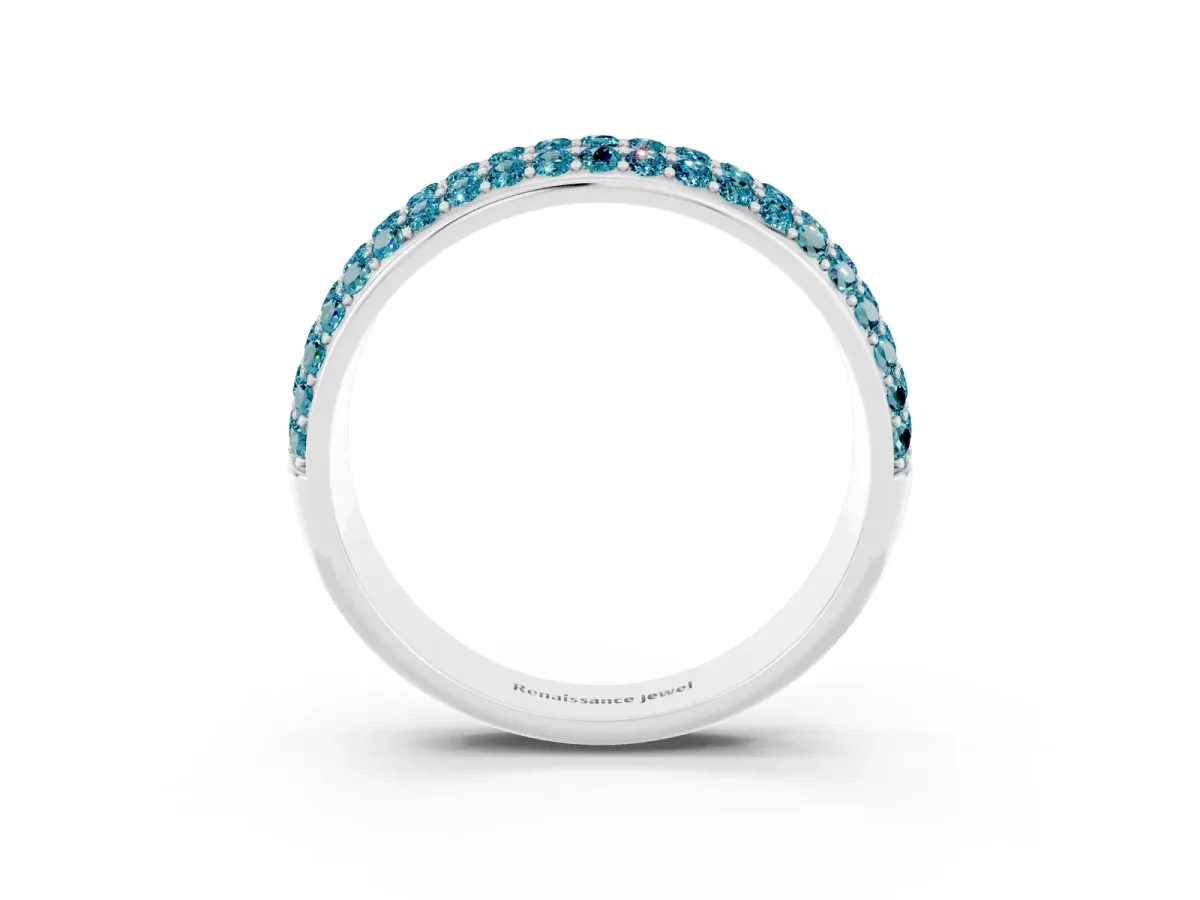 Three-Row Round Blue Topaz Eternity Band with Shared Prong Setting Silver