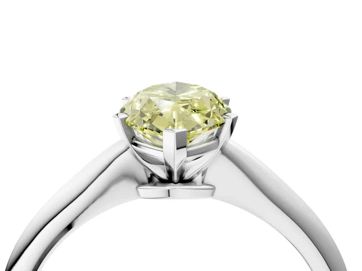 Fancy Yellow Marquise Cut Diamond Solitaire Engagement Ring with Classic Band and Four-Prong Setting Silver