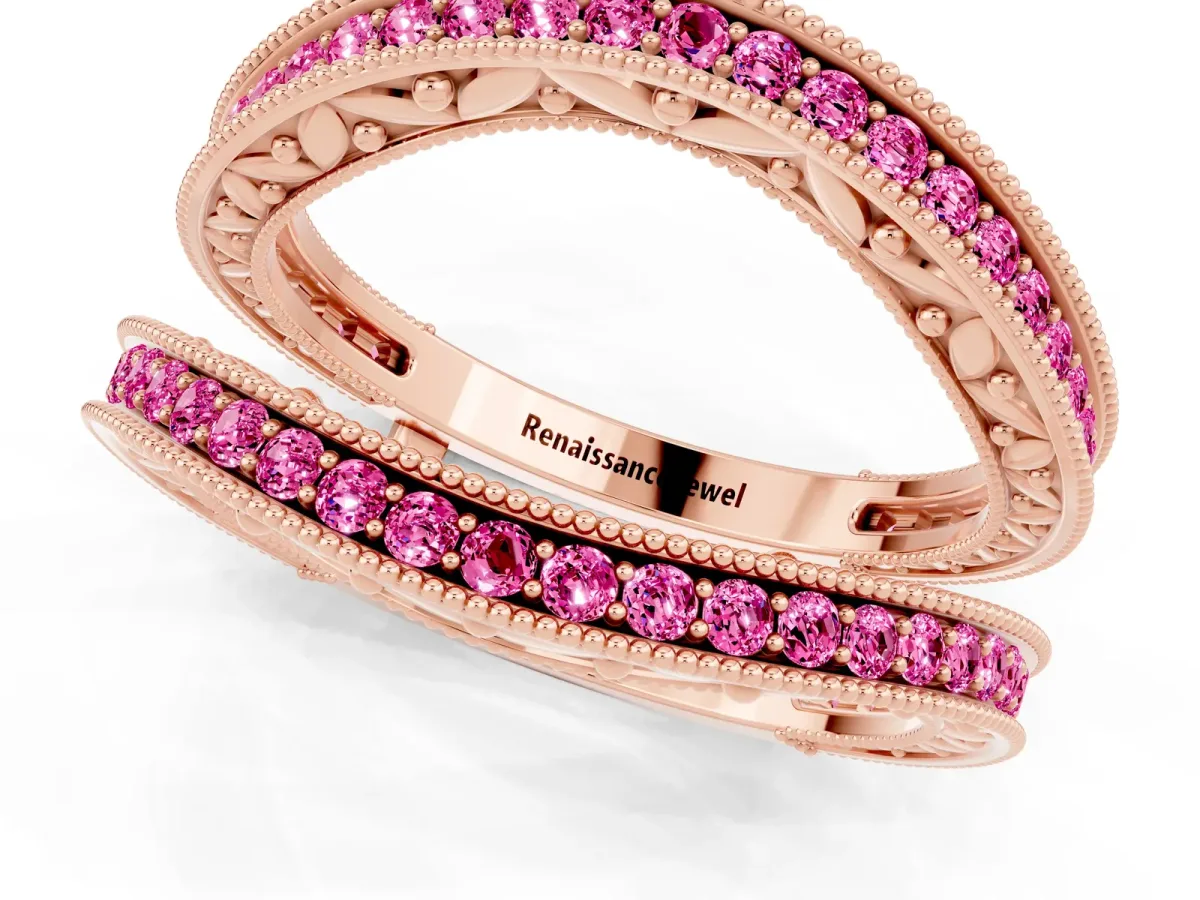 Round Pink Sapphire Milgrain Eternity Band with Channel Setting Rose gold