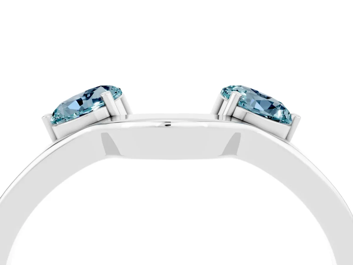 Dual Round Aquamarine Open Band Ring with Prong Setting Silver
