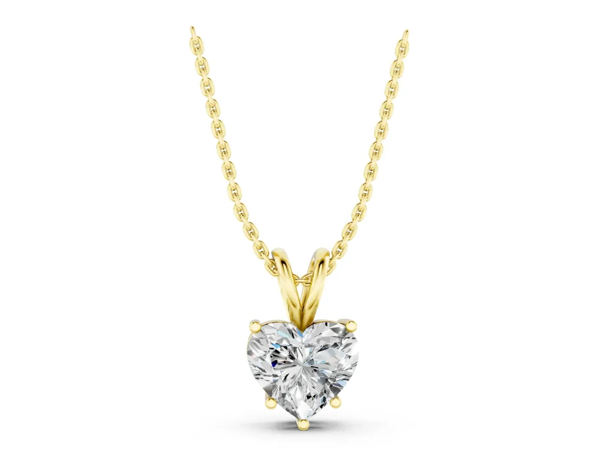 Heart-Shaped Diamond Solitaire Pendant with Four-Prong Setting Yellow gold