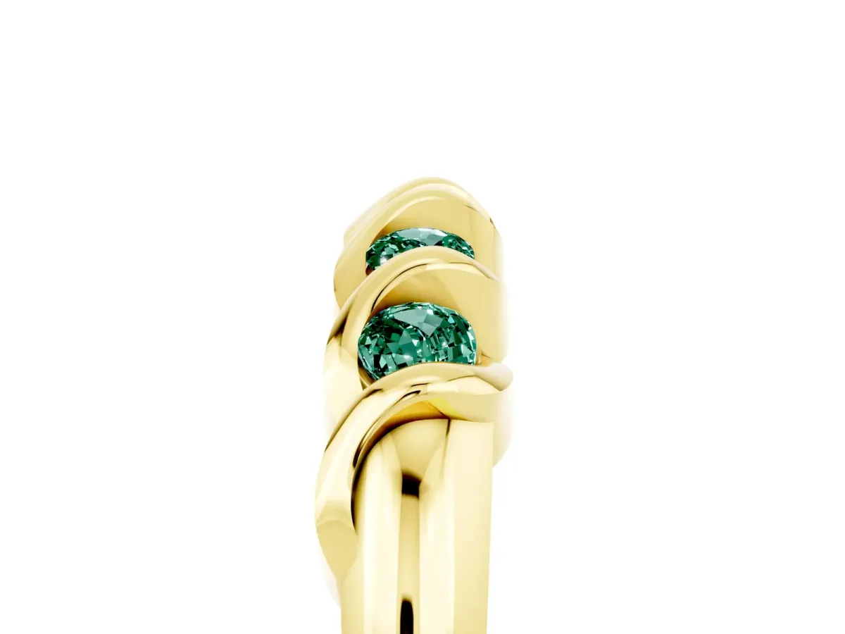 Round Green Sapphire Eternity Band with Twist Prong Setting Yellow gold