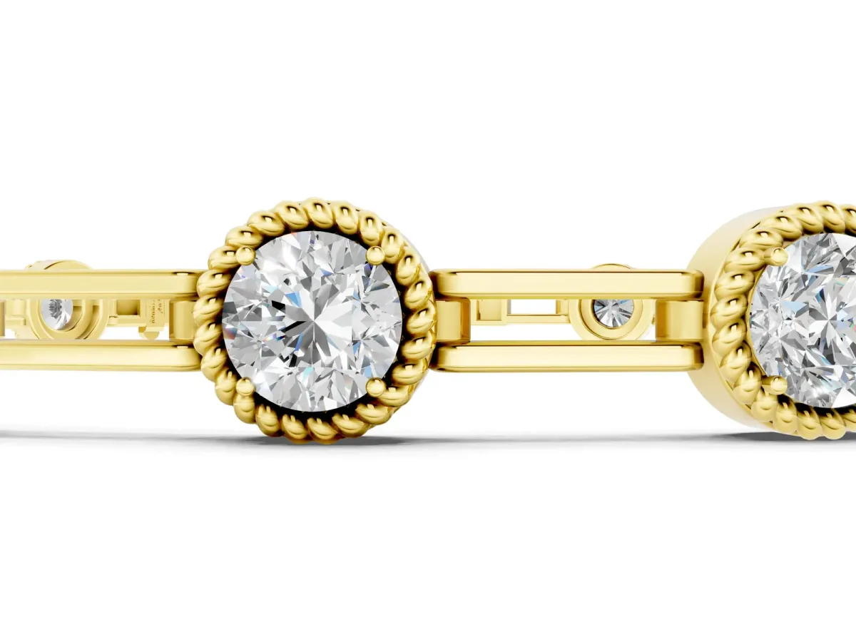 Round Bezel-Set Diamond Tennis Bracelet with Open Link Band Yellow gold
