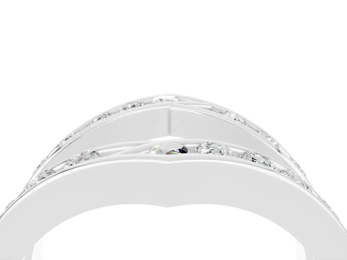 Round Moissanite Channel-Set Chevron Band Silver