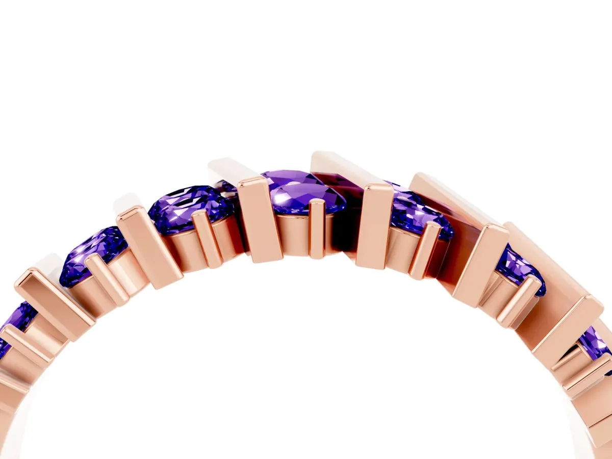 Channel Set Round Tanzanite Anniversary Band with Vertical Prongs Rose gold