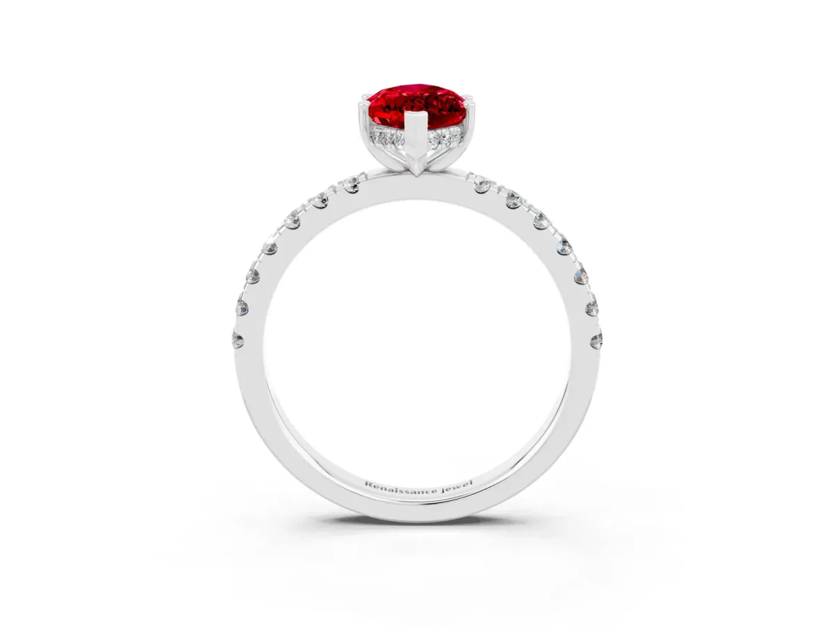 Marquise Cut Ruby Pave Band Solitaire Ring with Round and Prong Setting Silver