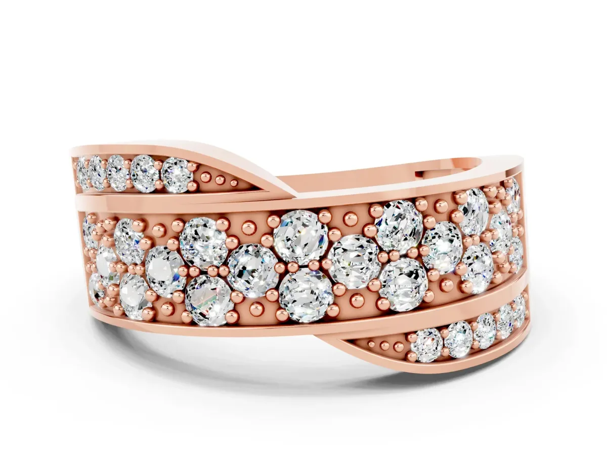 Pavé Round Moissanite Crossover Band with Bead Prong Setting Rose gold