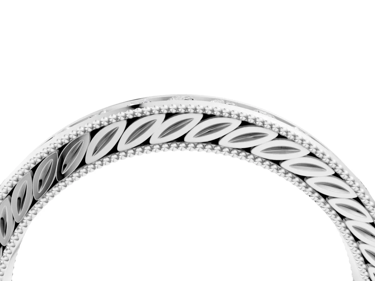 Channel Set Round Diamond Milgrain Edge Wedding Band White gold