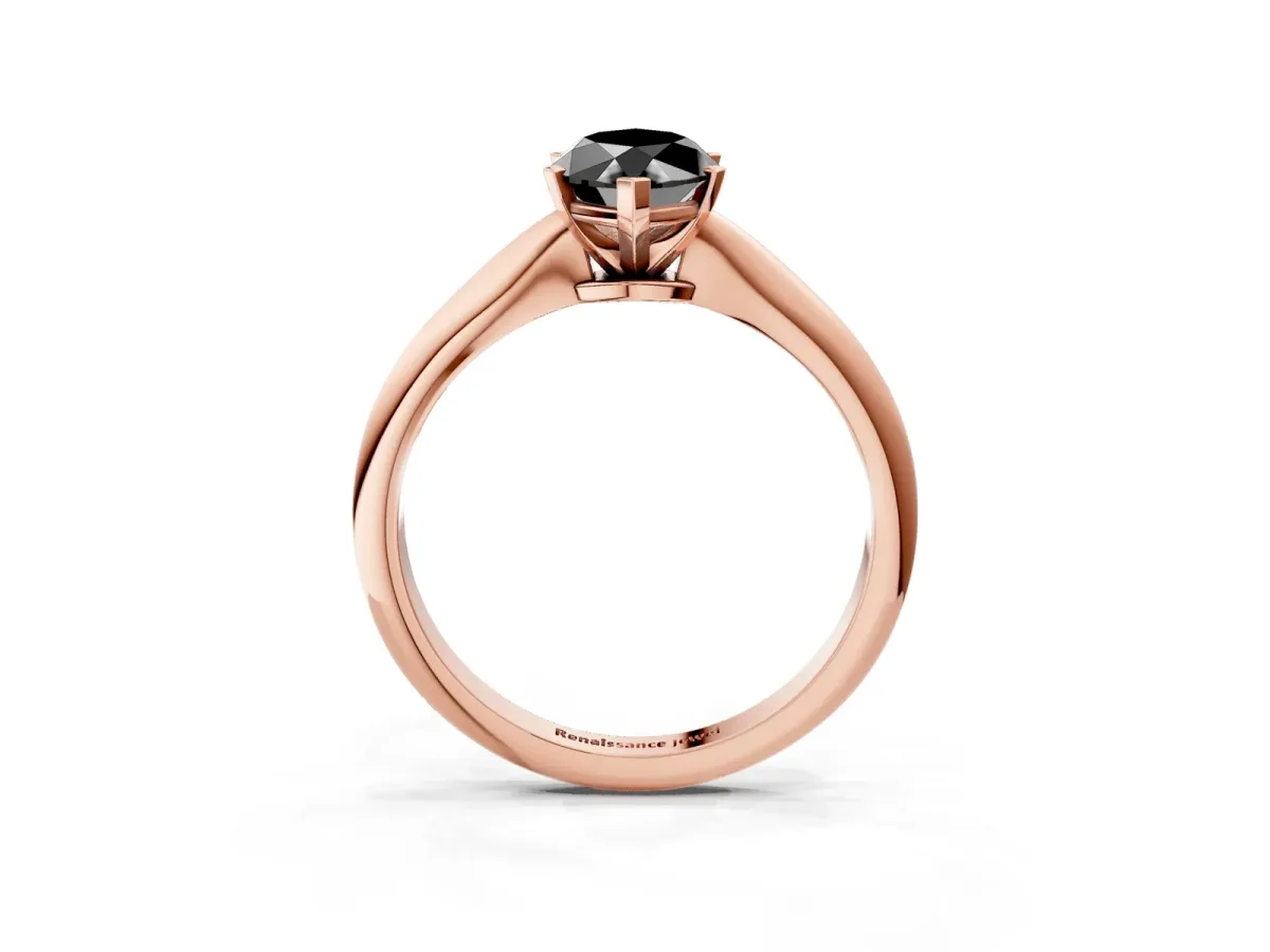 Fancy Black Marquise Cut Diamond Solitaire Engagement Ring with Classic Band and Four-Prong Setting Rose gold