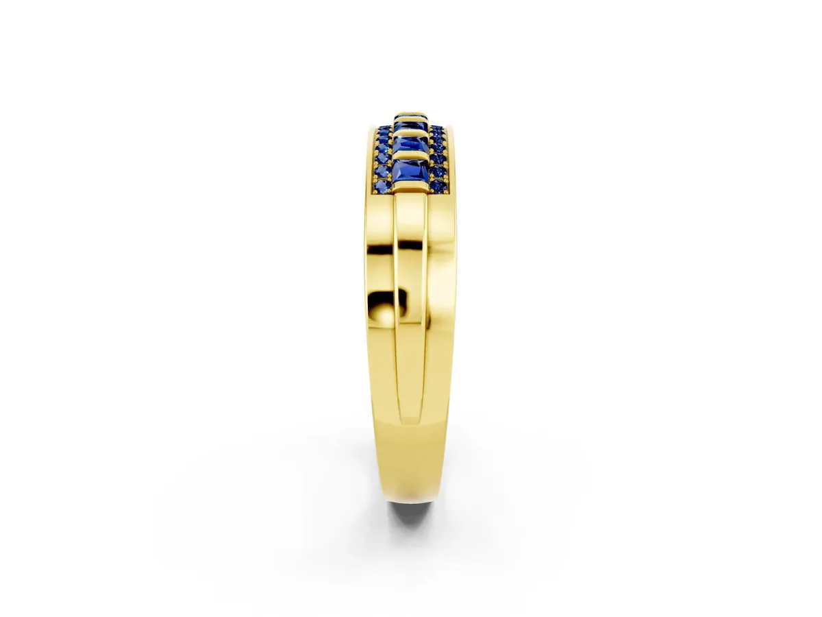 Bar-Set Princess Cut Blue Sapphire Pavé Band Yellow gold