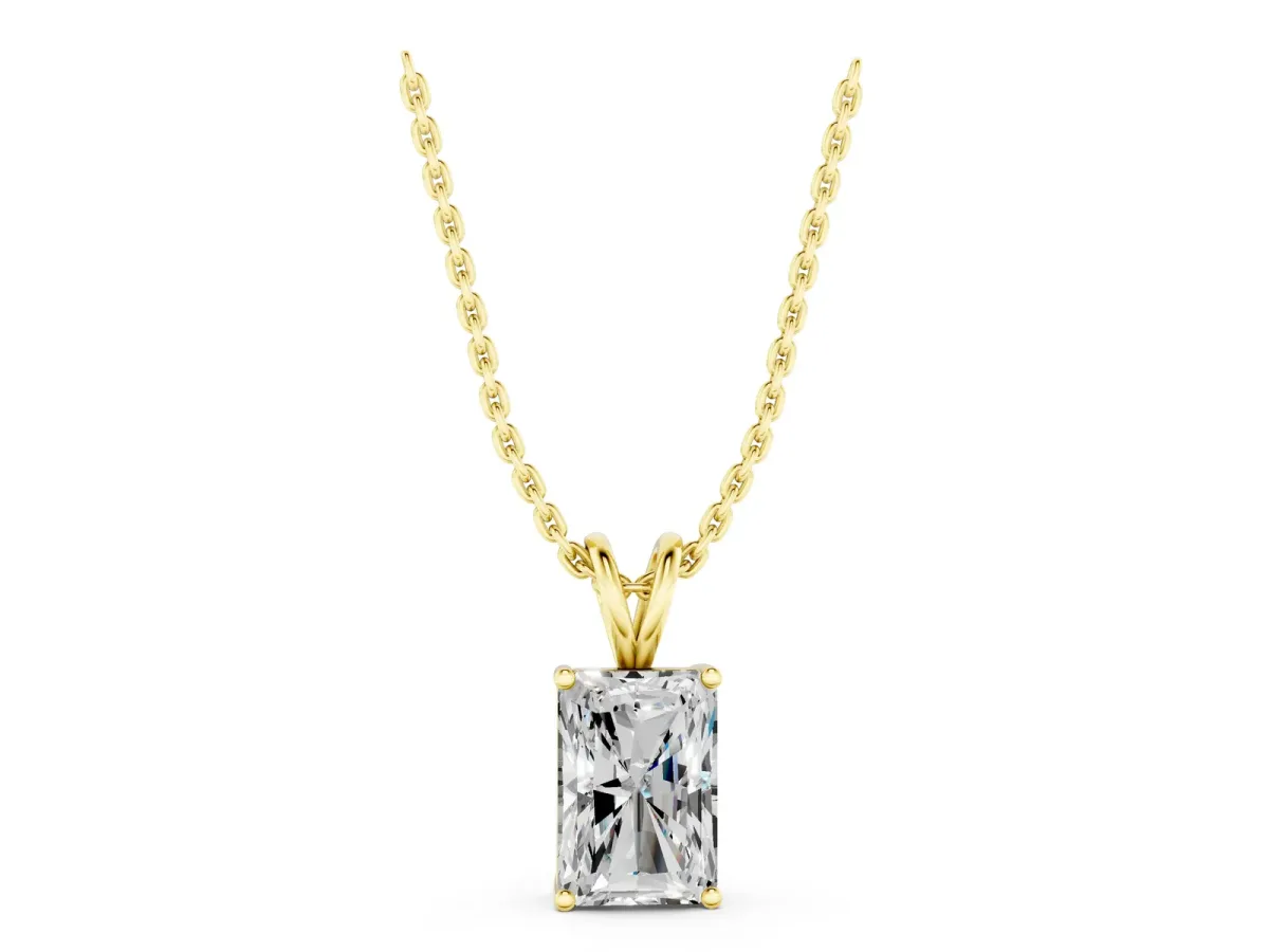 Radiant Diamond Solitaire Pendant with Four Prong Setting Yellow gold