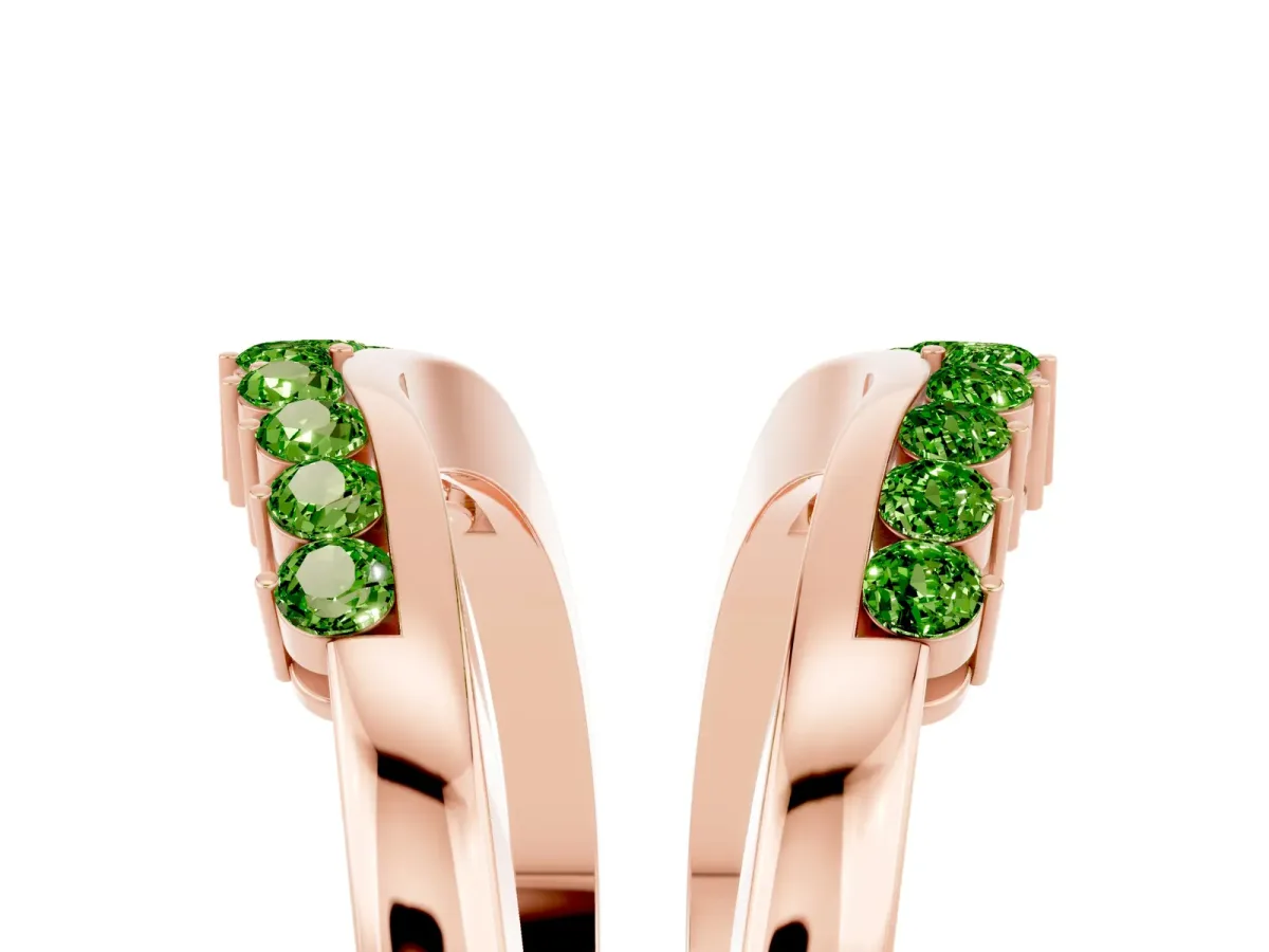 Round Peridot Chevron Contour Band with Prong Setting Rose gold
