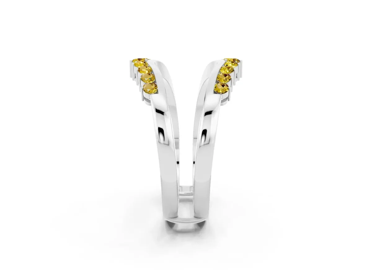 Round Yellow Sapphire Chevron Contour Band with Prong Setting Platinum