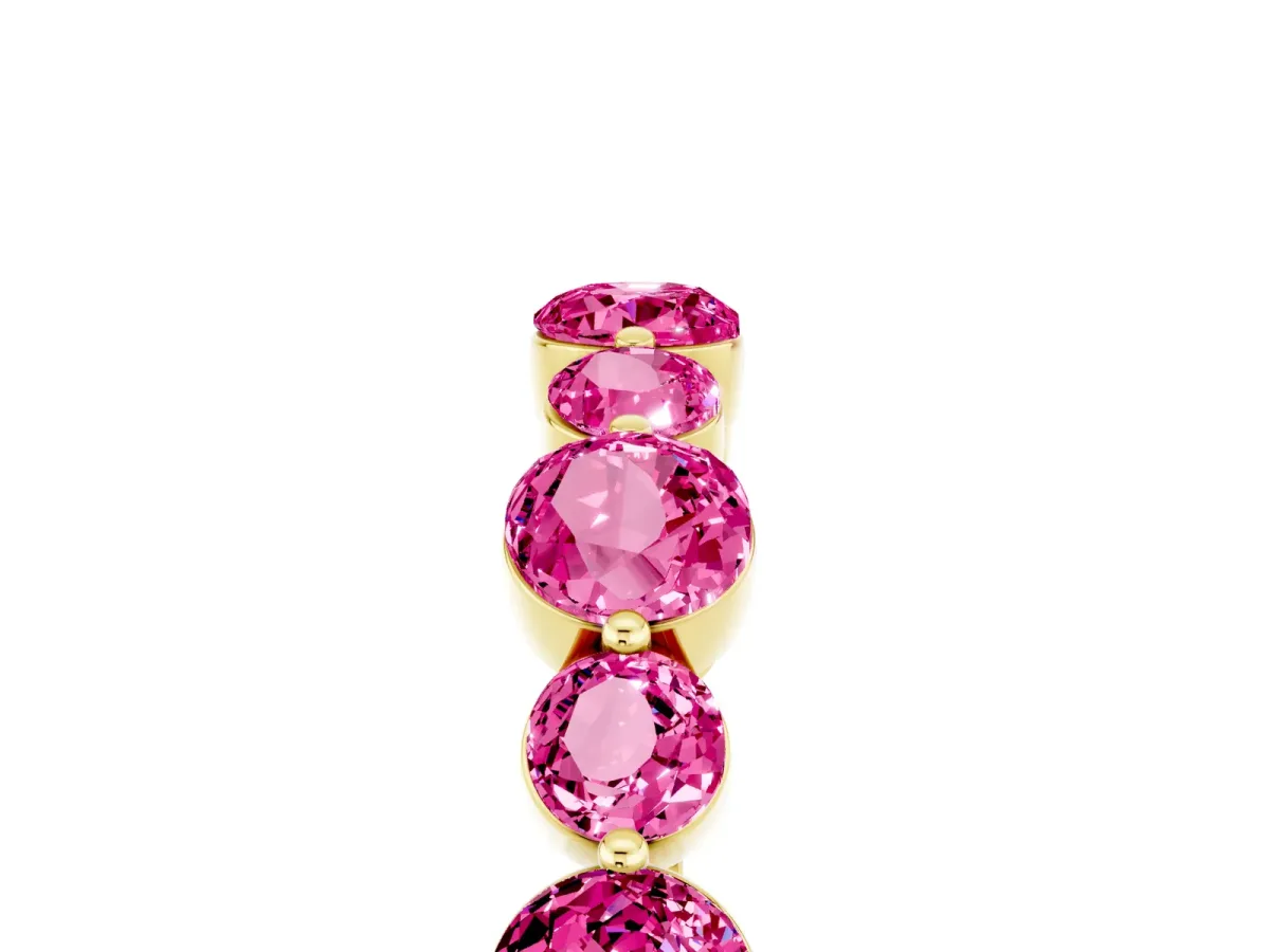 Round Pink Sapphire Scalloped Prong Set Eternity Band Yellow gold