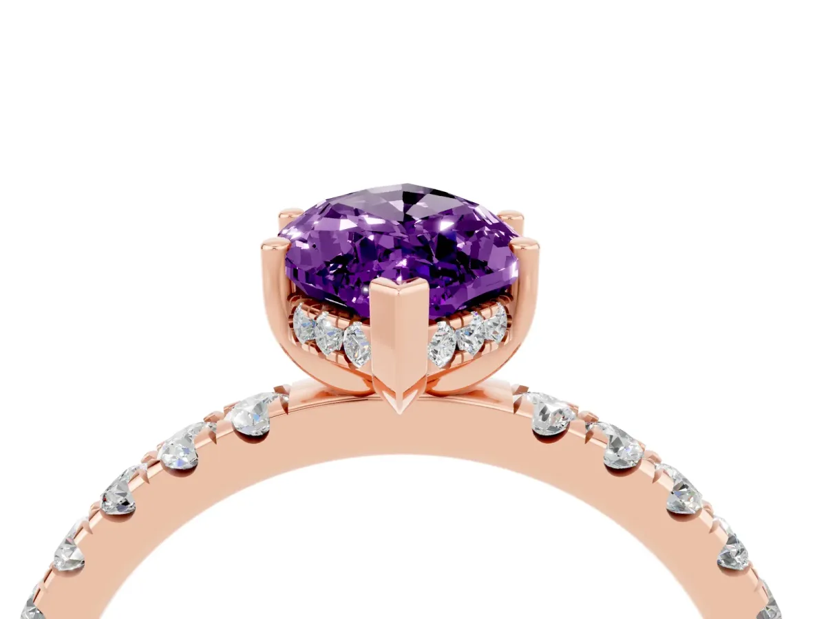 Marquise Cut Amethyst Pave Band Solitaire Ring with Round and Prong Setting Rose gold