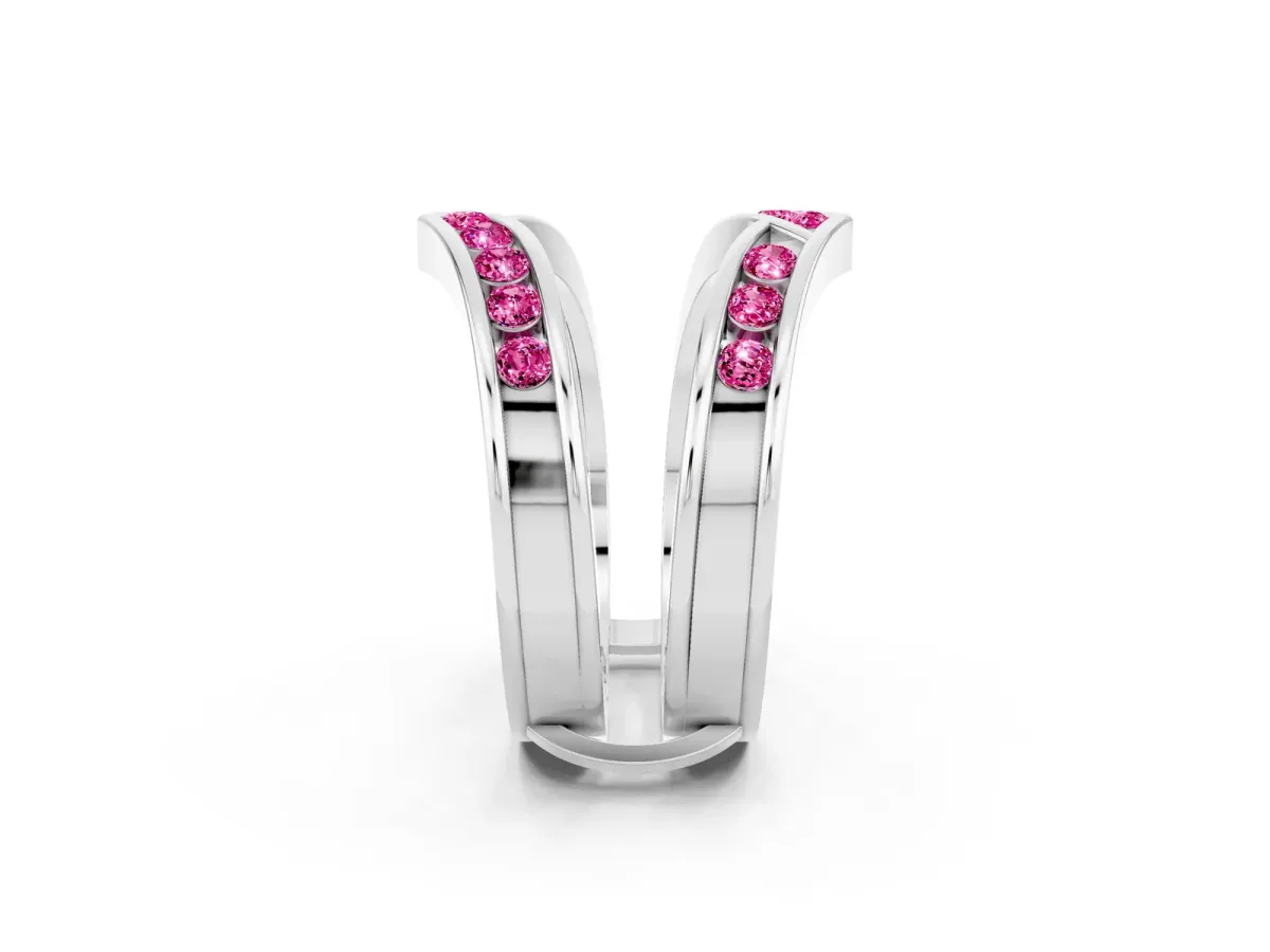Round Pink Sapphire Channel-Set Chevron Band Platinum
