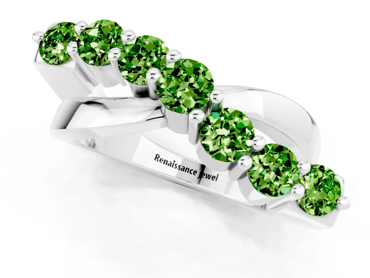 Round Peridot Prong-Set Crossover Band Platinum