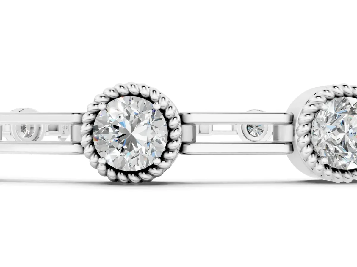 Round Bezel-Set Diamond Tennis Bracelet with Open Link Band White gold