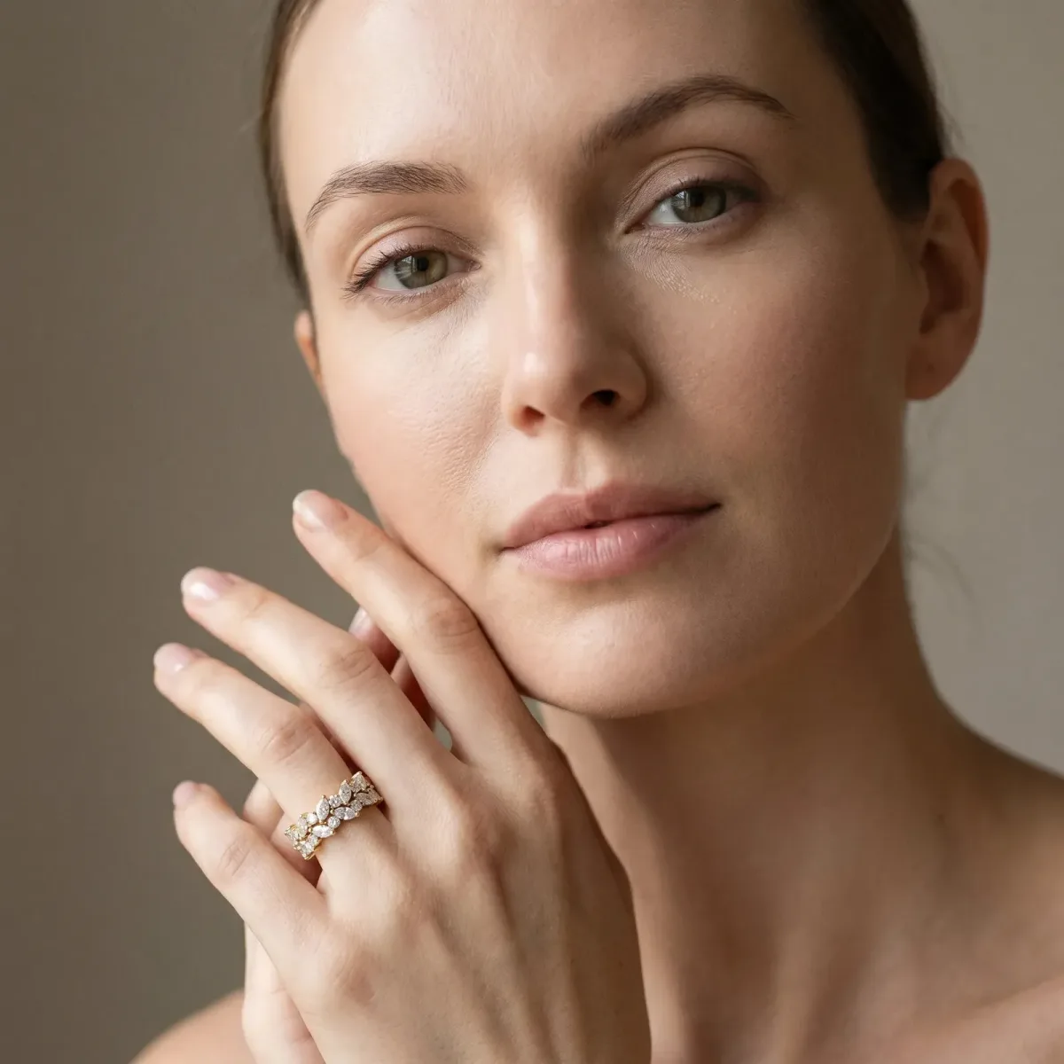 Pave Marquise and Round Diamond Eternity Band with Prong Setting Yellow gold
