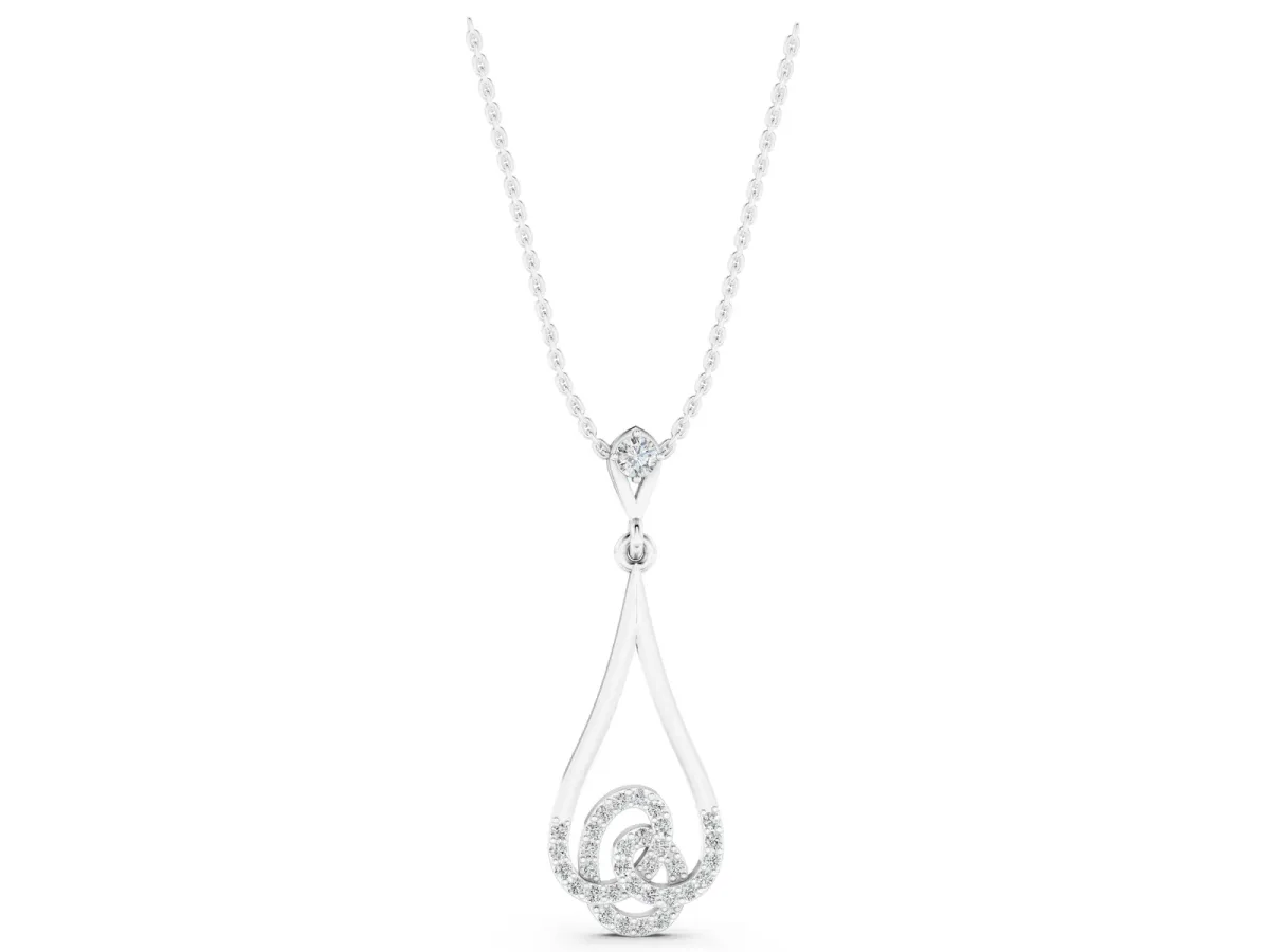 Teardrop Diamond Pavé Pendant with Round Brilliant Cut White gold