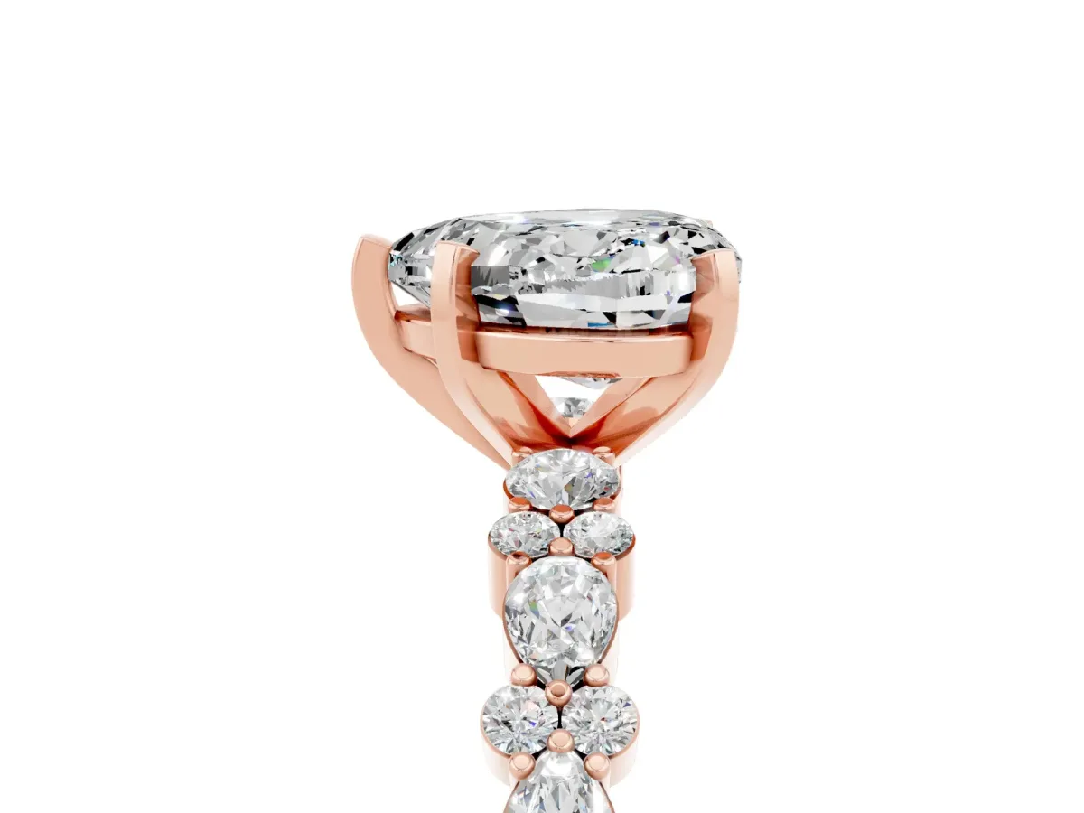 Heart Cut Moissanite Side Stone Solitaire Ring with Round and Four-Prong Setting Rose gold