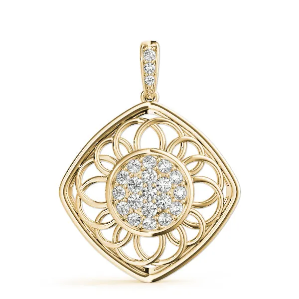 Round Cluster Diamond Prong Set Pendant Yellow gold