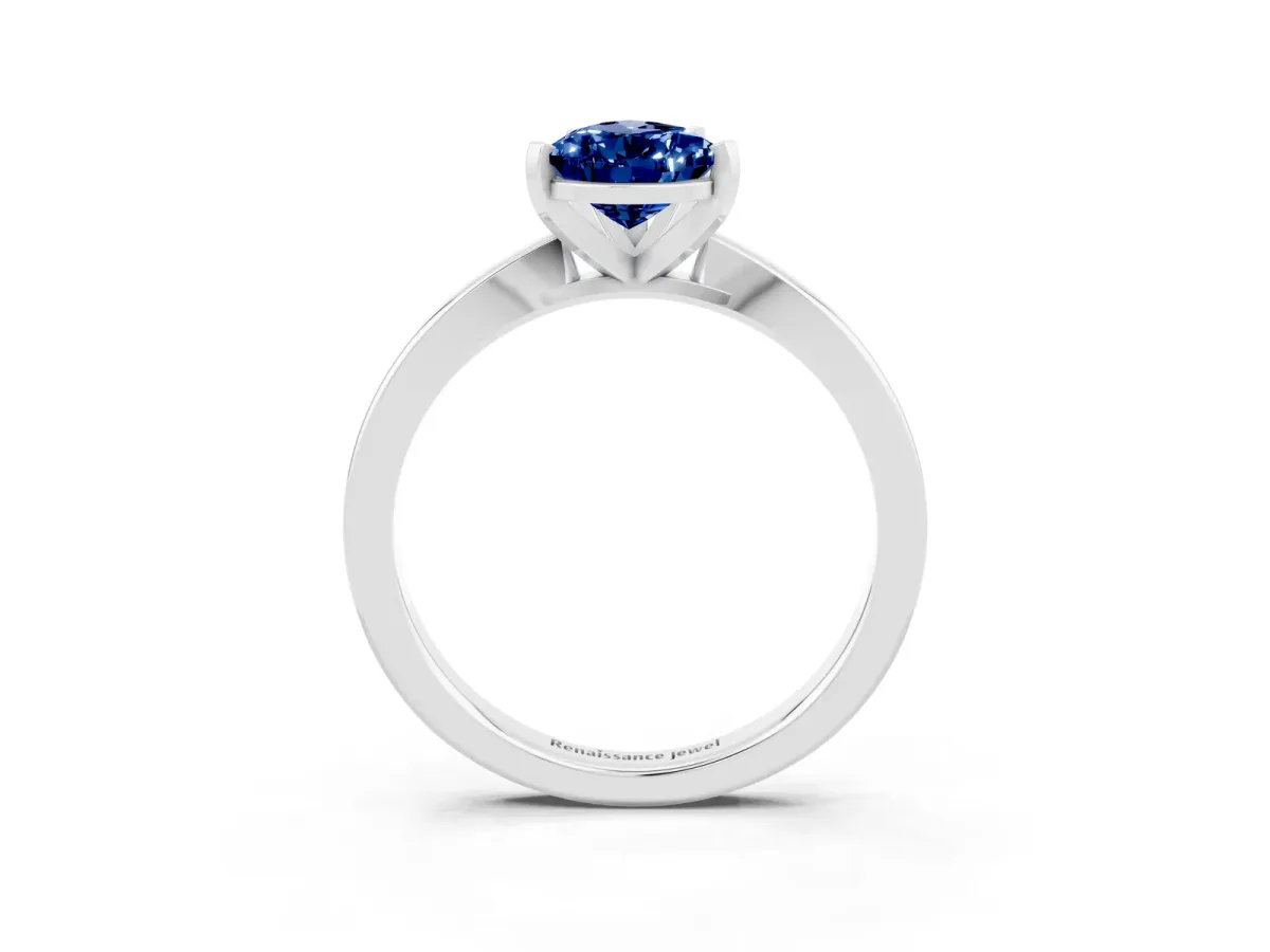 Pear Cut Blue Sapphire Solitaire Engagement Ring with Classic Band and Four-Prong Setting Platinum