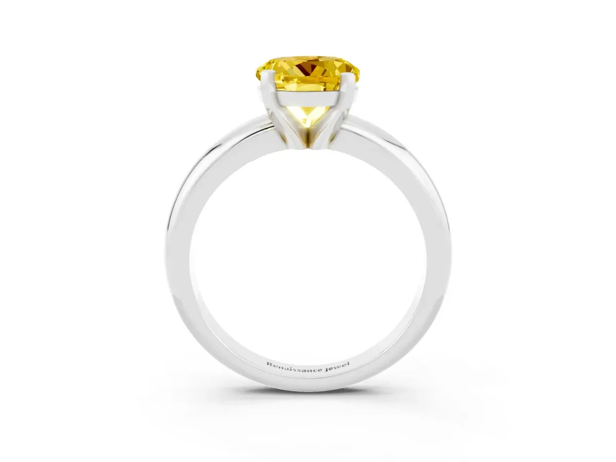 Round Cut Yellow Sapphire Solitaire Engagement Ring with Round Band and Four-Prong Setting Silver