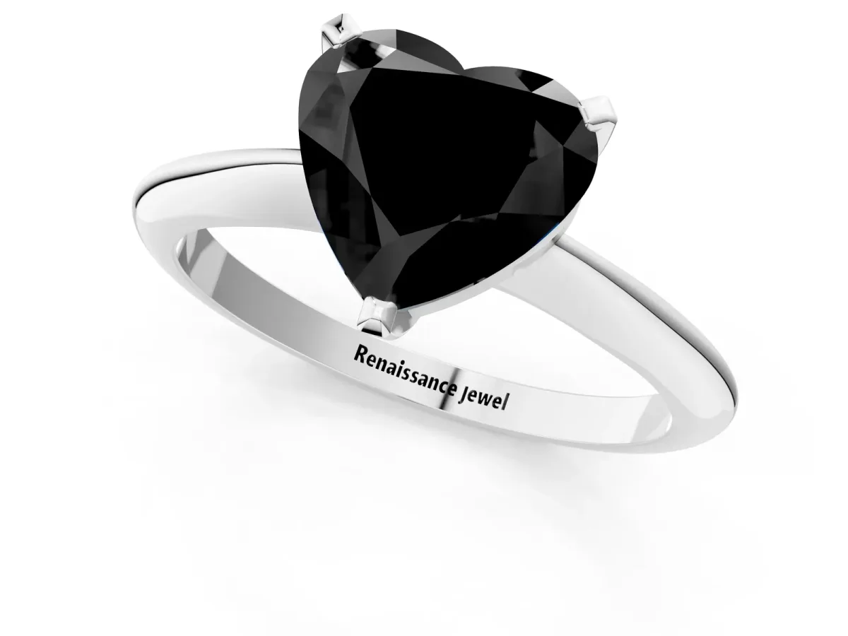Fancy Black Heart Cut Diamond Solitaire Engagement Ring with Classic Band and Four-Prong Setting Platinum