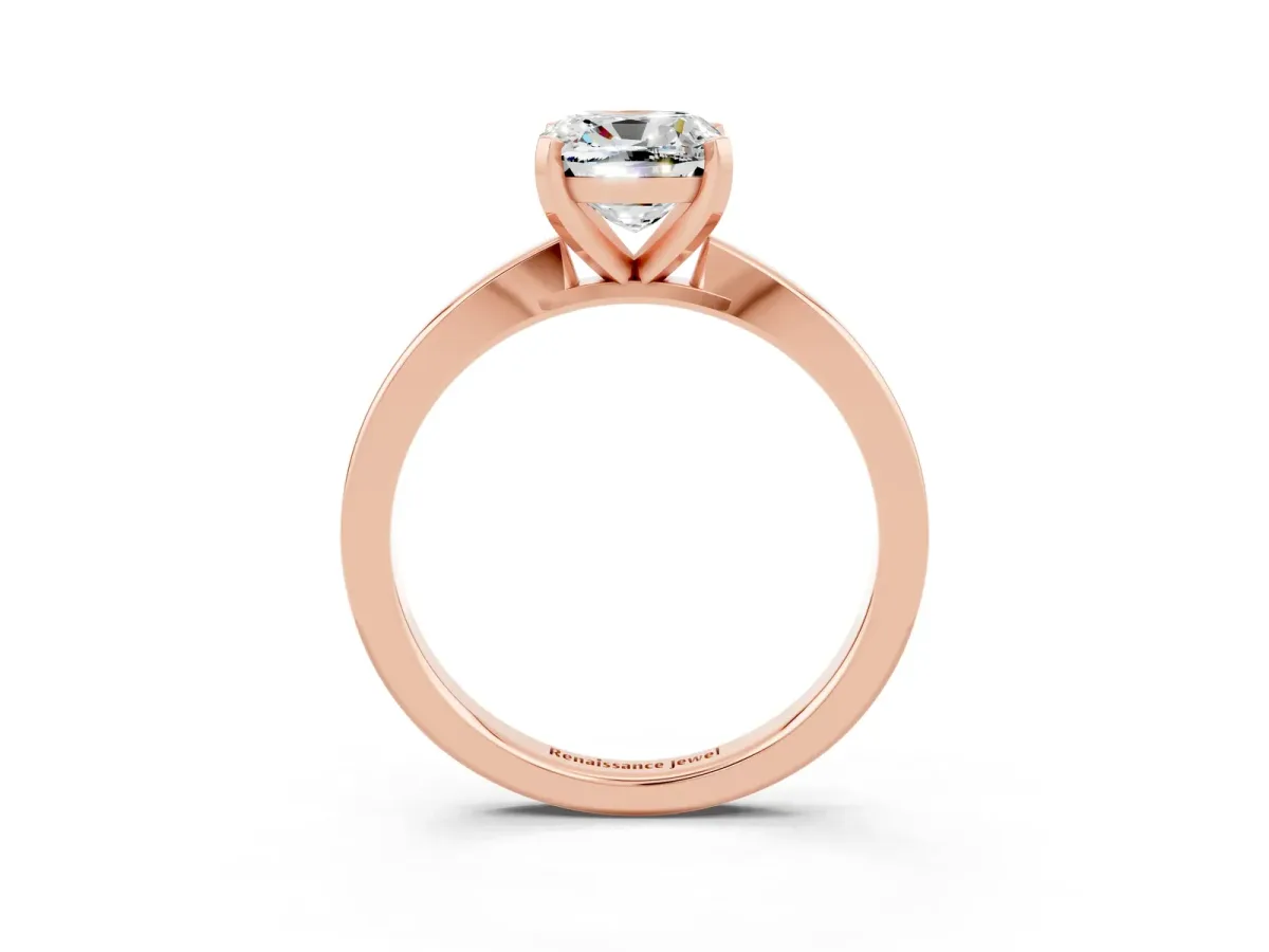 Cushion Cut Moissanite Solitaire Engagement Ring with Classic Band and Four-Prong Setting Rose gold