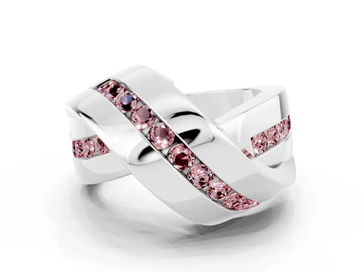 Pavé Round Morganite Crossover Band with Channel Setting Silver