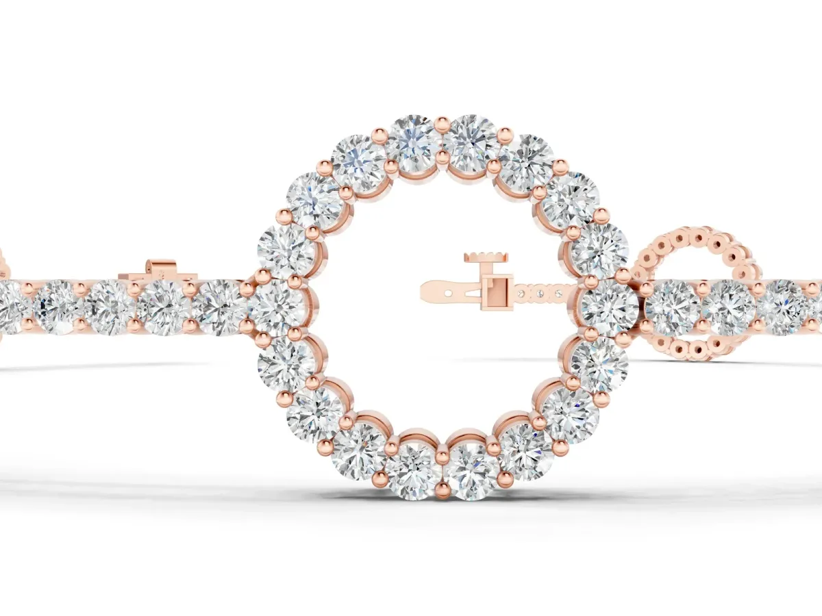 Round Diamond Circle Link Tennis Bracelet with Pavé Setting Rose gold