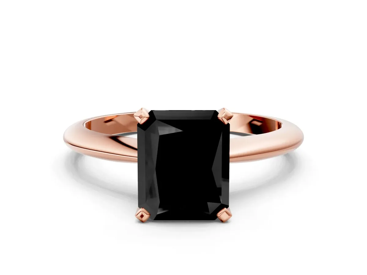 Fancy Black Radiant Cut Diamond Solitaire Engagement Ring with Classic Band and Four-Prong Setting Rose gold